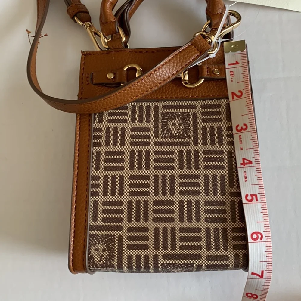 ANNE KLEIN. Anne Klein Mini N/S Horsebit Crossbody. Cream- Brown/Saddle. - Picture 4 of 8